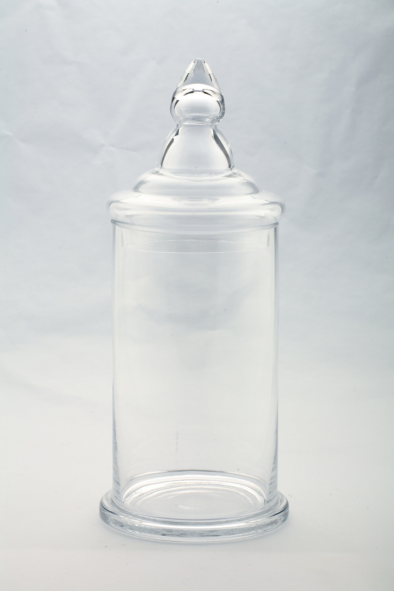 16" Clear Cylindrical Shaped Glass Jar with Finial Lid