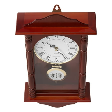 KFFKFF Classic Vintage Pendulum Clock, 18 in Wooden Wall Clock with Quartz Mechanism and Silent Operation, Ideal for Living Room, Bedroom, Home Decoration, and Gifts (Cherry Tone Finish)
