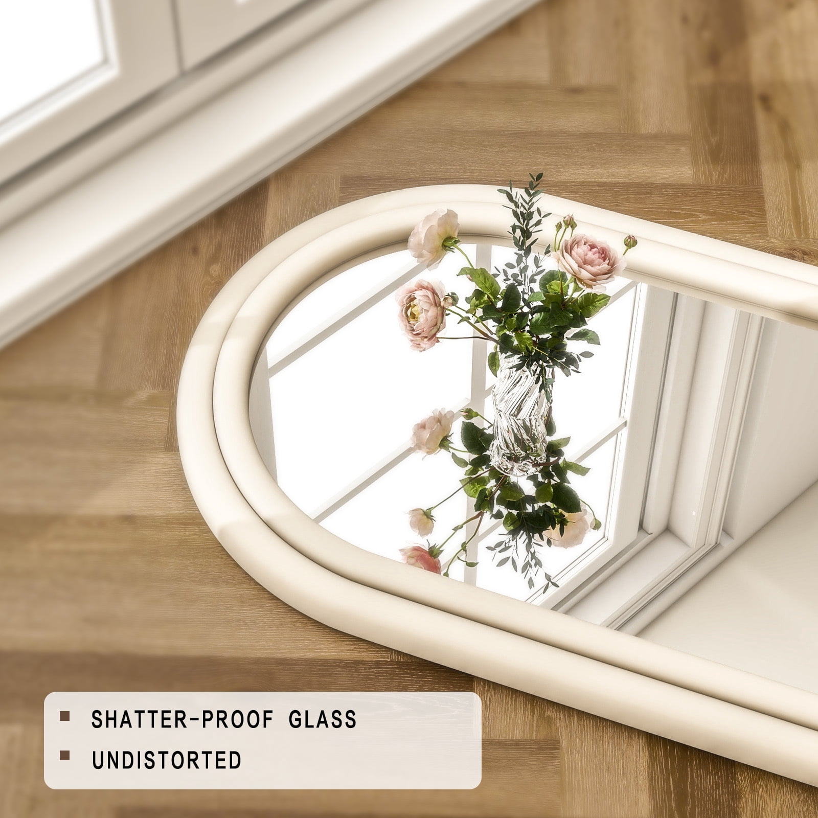 Puremirror 63"x24" Arched Full Length Mirror Round-Edge Floor Mirror With Flannel Frame, White