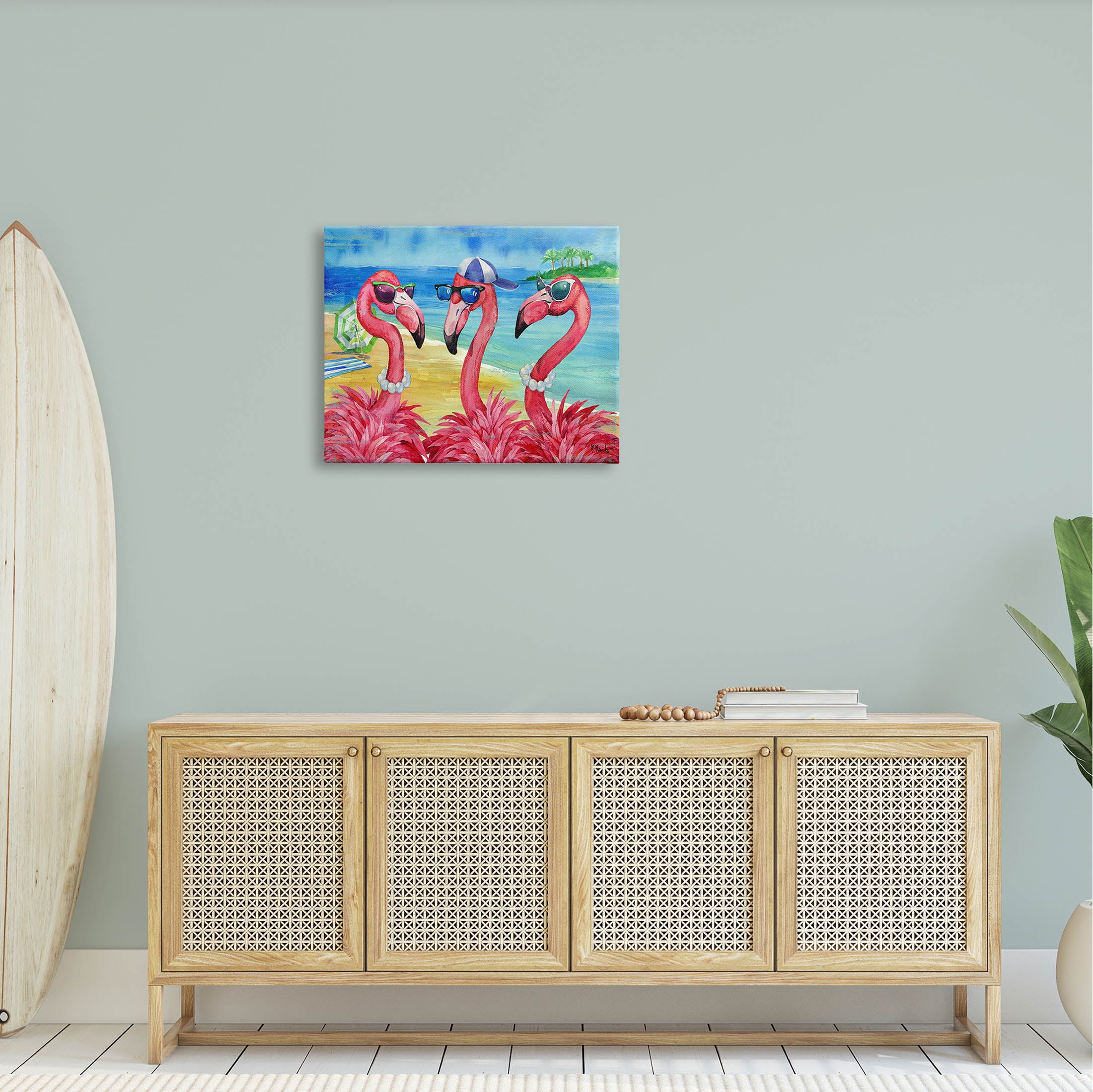 Stupell Industries Flamingo Friends Tropical Island Coast Graphic Art Gallery Wrapped Canvas Print Wall Art, Design by Paul Brent