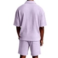thumbnail image 5 of Homeyce Outfits for Men 2 Piece Set Casual Short Sleeve 1/4 Button Golf Polo Shirts and Waffle Knit Shorts Set with Pockets Summer Vacation Sets,Purple 2XL, 5 of 5