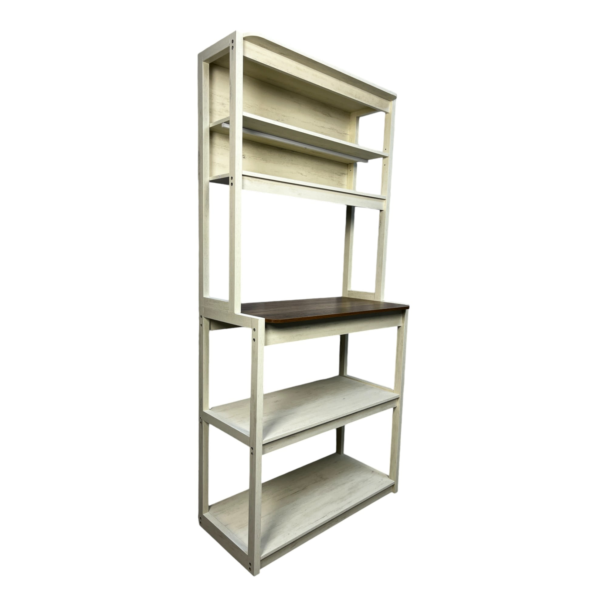 5-Tier Bakers Rack, Kitchen Storage Shelf and Microwave Stand with Coffee Bar, Particle Board Organizer for Pantry, 31.50 Inch, Brown and White