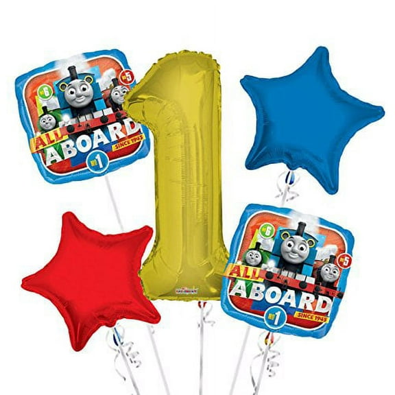 Thomas The Tank Balloon Bouquet 1st Birthday 5 pcs - Party Supplies