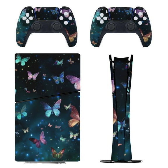 Skin Sticker for PS5 Slim Standard PS5 Pro Disc Digital Edition Console and Controllers Decals for Playstation 5 (Cosmic Butterfly,PS5 Pro Disc Edition)