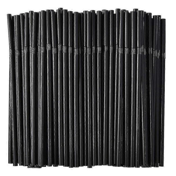 Bulk Pack of Flexible Black Plastic Drinking Straws, Bendable and Disposable, 500/200/100 Pieces
