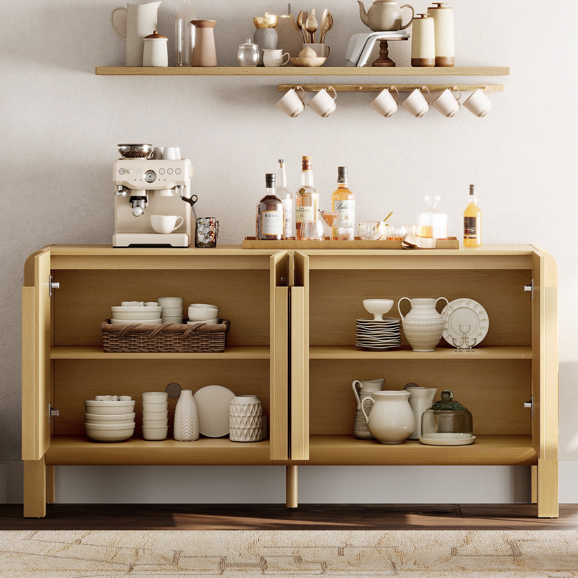Set of 2 Sideboard Buffet with Storage, Modern 126" Wood Credenza with Doors and Adjustable Shelves for Kitchen，Living Room
