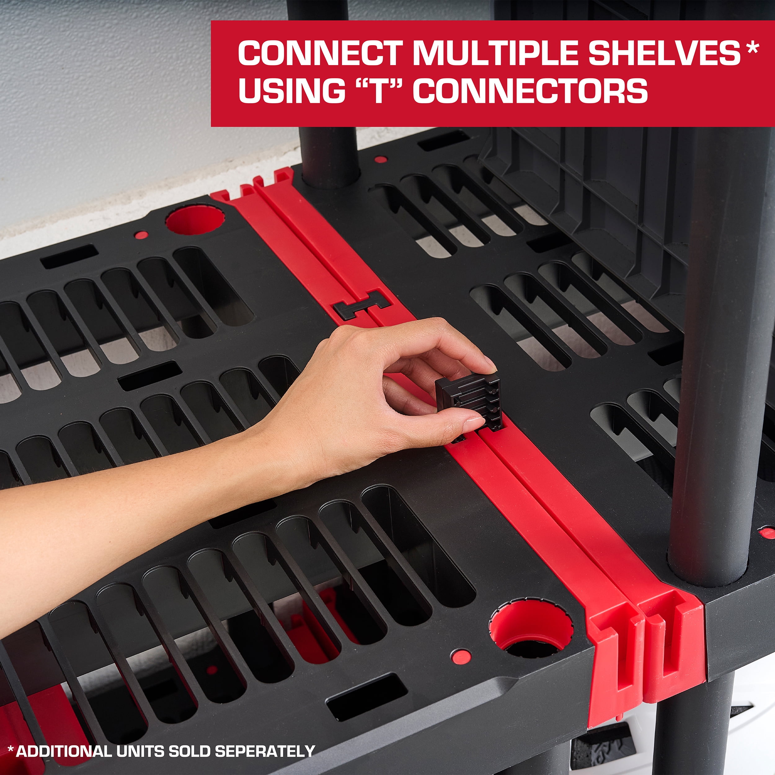 Hyper Tough 5 Shelf Plastic Storage Shelf, 48" W x 20" D x 72" H, Holds up to 1000 lb Total Capacity, Black and Red