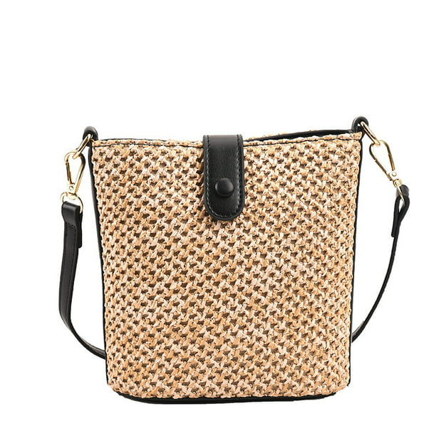 QWZNDZGR Summer Straw Bag Women's 2022 New Trend Fashion Shoulder Bag Bucket Bag Casual Woven Messenger Bag