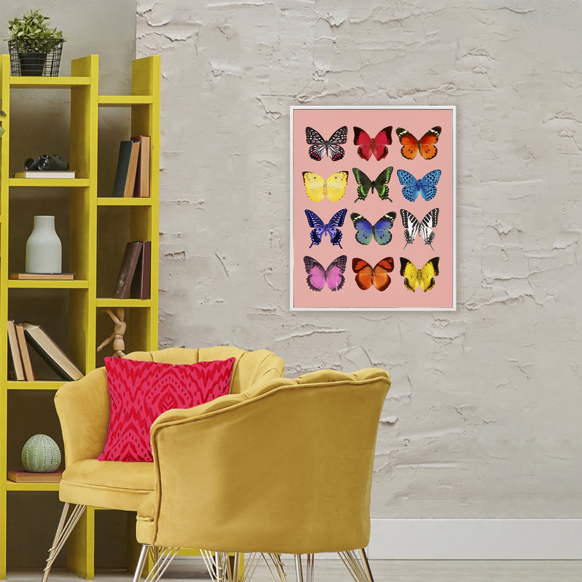 Butterfly Species on Pink White Framed Giclee Art, design by LISH Creative
