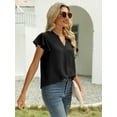 thumbnail image 4 of UVN Ruffle Blouses for Women Summer Casual Chiffon Shirts V Neck Loose Short Sleeve Tunic Tops, 4 of 5