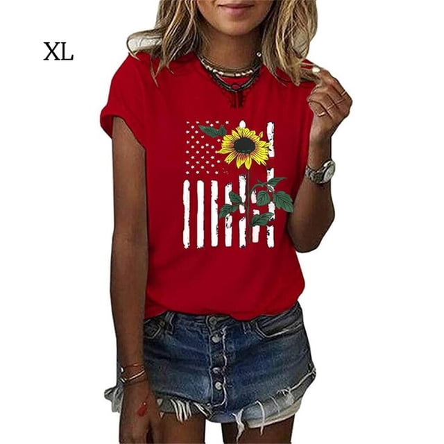 Sonducket Camisa de manga corta con cuello estampada para mujer Prendas para la parte del cuerpo Rojo XL