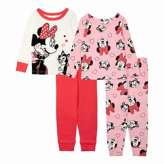 Disney Toddler Girl's Minnie Mouse and Cat Figaro 4-Piece Character Pajama Set, Size 5T