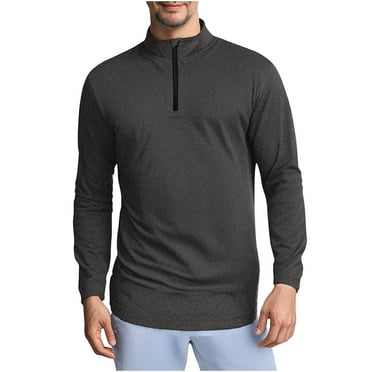 Men Quarter Zipper Warm Shirt Long Sleeve Stand Collar Pullover Tops Fall Winter Plain Comfy Base Layer Shirt