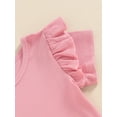 thumbnail image 6 of Hirigin Toddler Baby Girl Spring Fall Outfits Fly Sleeve Solid Color Rib T-Shirts Tops and Flare Pants 1-5 Years Cute Clothes Set, 6 of 8