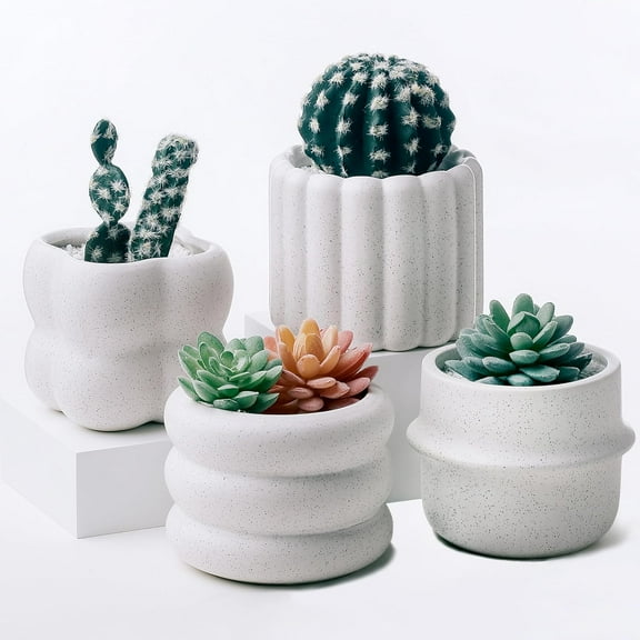 Ceramic Succulent Pots Set of 4 Small Planters for Indoor Plants 4x4 Inch Decorative Plant Pots Modern Home Decor