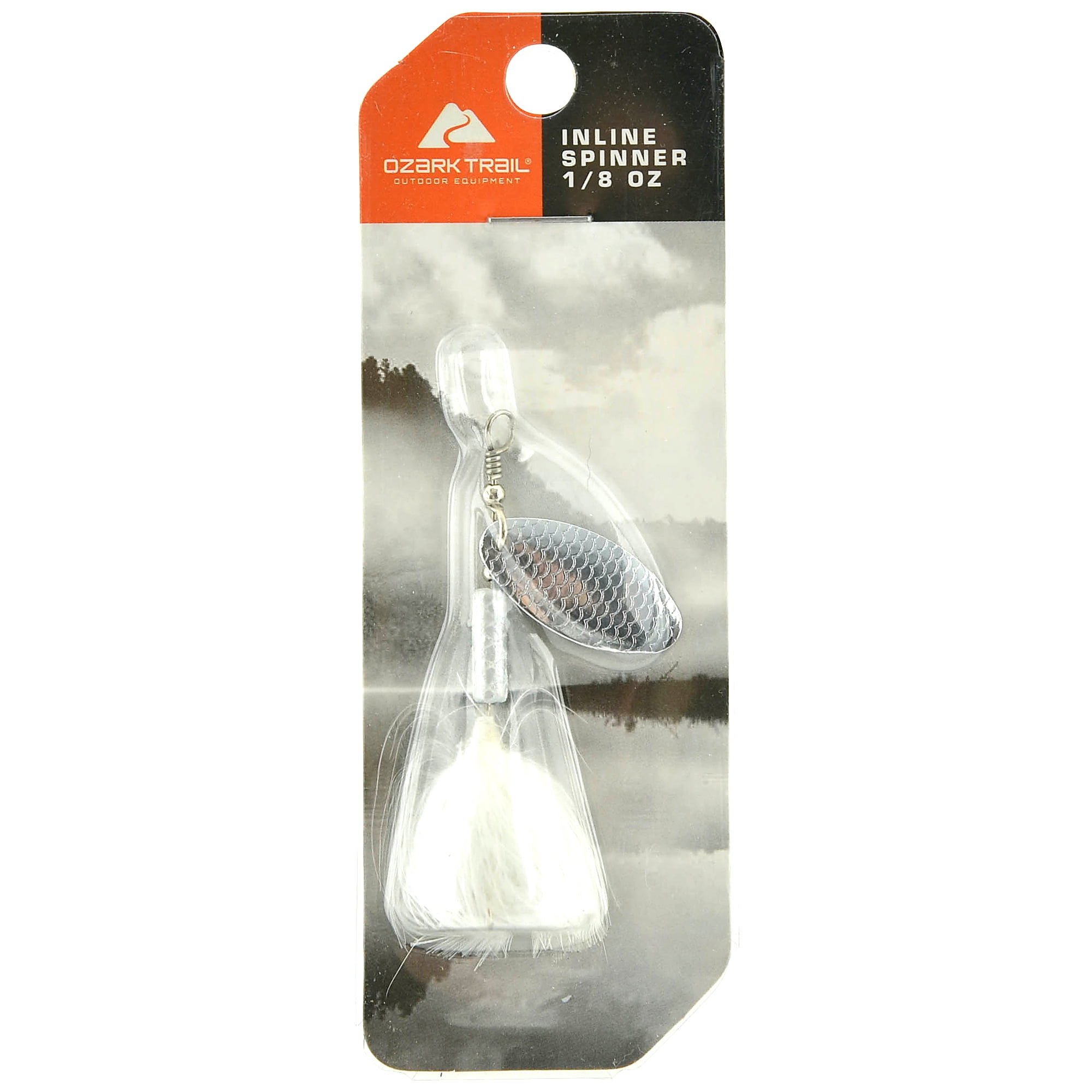 (6 pack) Ozark Trail 1/8 oz White Inline Spinner Fishing Lure for Bass and Trout