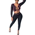 thumbnail image 1 of Faithtur Femmes? 2 Pièces Tenues, Manches Longues Lacées Crop Tops + Pantalons, 1 of 4