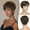 Brown, variant on Layered Pixie Cut Wigs Synthetic Short Ombre Gray Wavy Grey to Black Glueless Wig for Women with Bangs