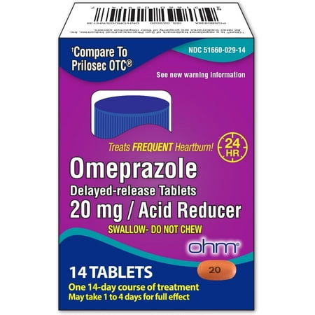 Ohm Omeprazole Delayed-Release Tablets, 20mg Acid Reducer, Treats Frequent Heartburn (2 Weeks of supply, 14, Count)