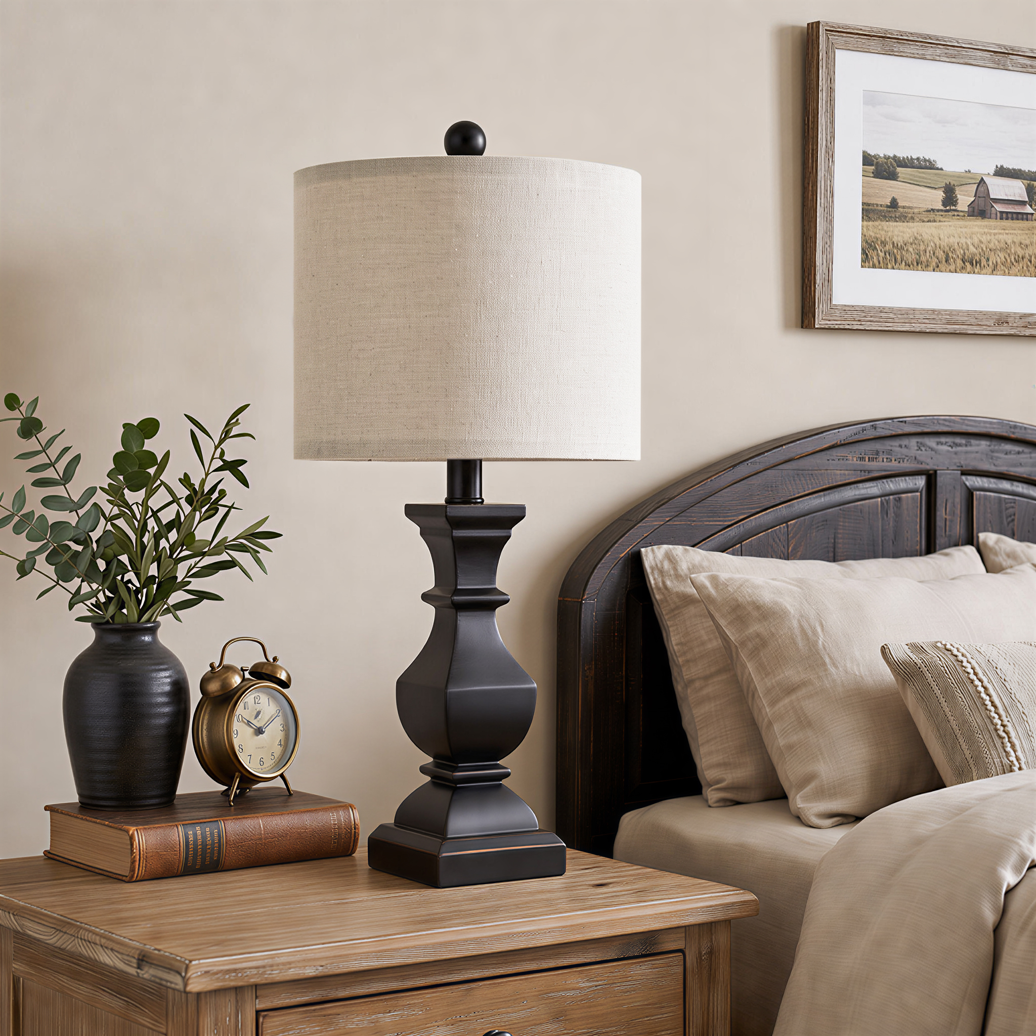 Oneach Retro Resin Table Lamps, Beige, Set of 2, 20.5 Inches photo 7