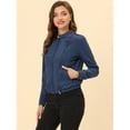 thumbnail image 2 of Chaqueta corta de motociclista con cuello alto Piel sintética asimétrica con cremallera frontal para mujer Azul oscuro S, 2 of 6