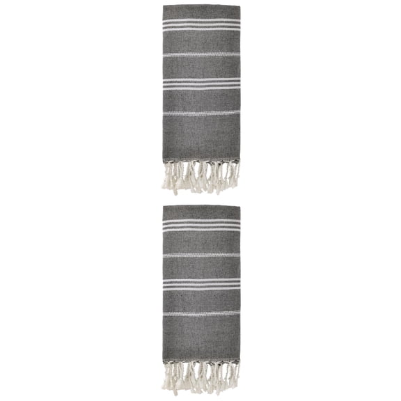 Unique Bargains Stripe Turkish Sand Free Towel 2 Pack Black 71"x35"