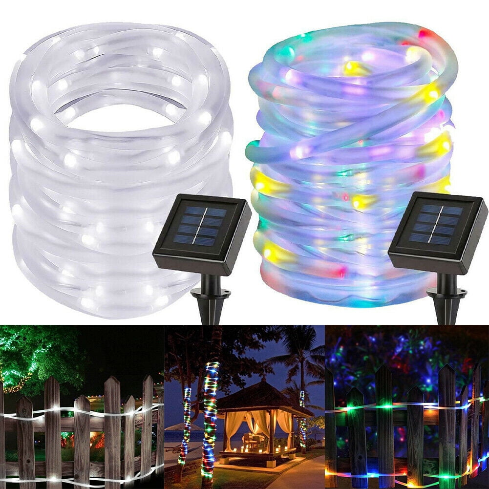 ZOELNIC 40ft 100LEDs Christmas Solar Powered Rope Tube String Lights Strip Outdoor Garden Xmas Tree Holiday Decor Fairy Lights, White