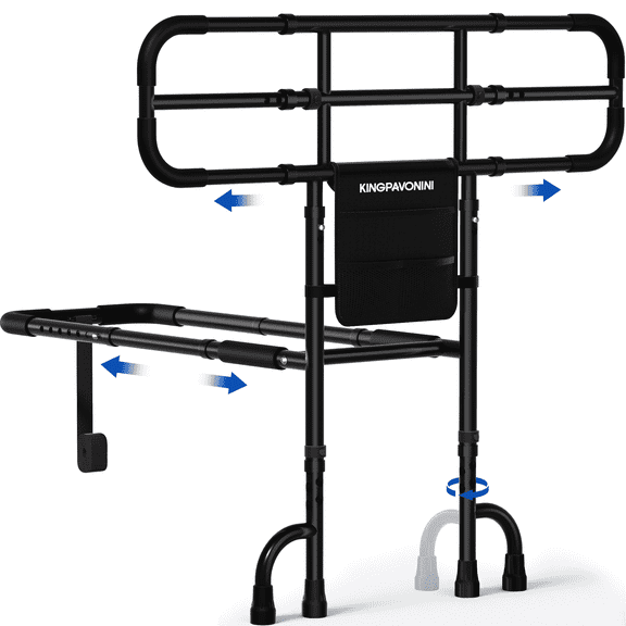 KingPavonini Bed Rails for Seniors , Ultra-Wide Extendable Handle, Bed Rails for Elderly Adults Safety with 360° Swivel Dual Feet, 400lb Bed Cane, Tool-Free, Model GL05