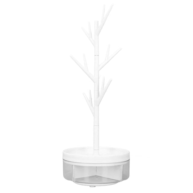 Jewelry Display Storage Rack, Jewelry Hanging Tree Stand Multipurpose Bottom Tray Design For Keys White