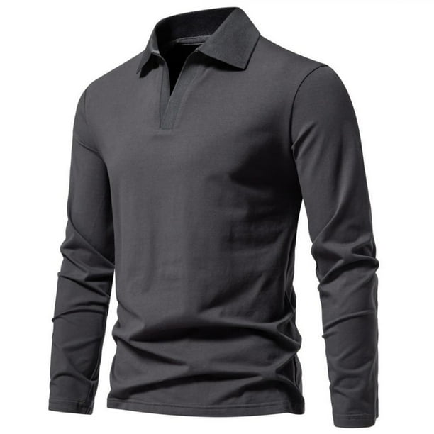pstuiky camisa de manga larga para hombre, Blusas y camisas casuales de manga larga con cuello vuelto de color liso para hombre tops de invierno para hombre xxl