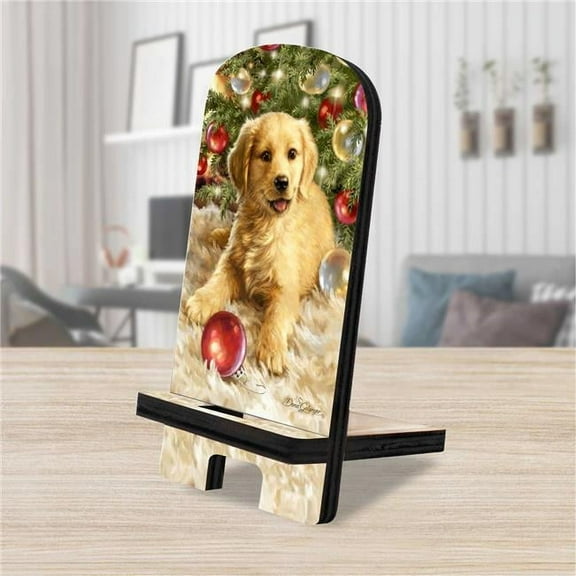 6 x 3 x 3 in. Christmas Puppy Cell Phone Stand Pet Decor with Wood Mobile Holder Organizer