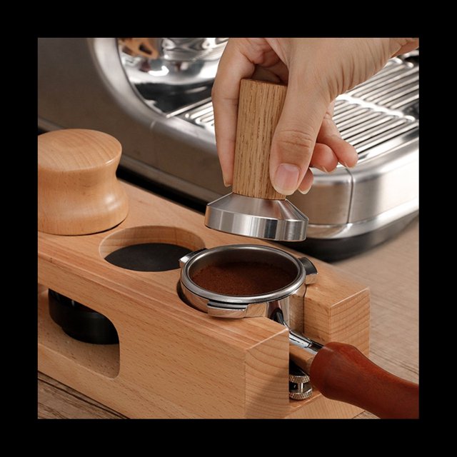 Sello de Prensado de Café Expreso: Manejar de Madera AutéNtica, Prensador de Café Expreso Incluye CojíN de Silicona de 58 Mm