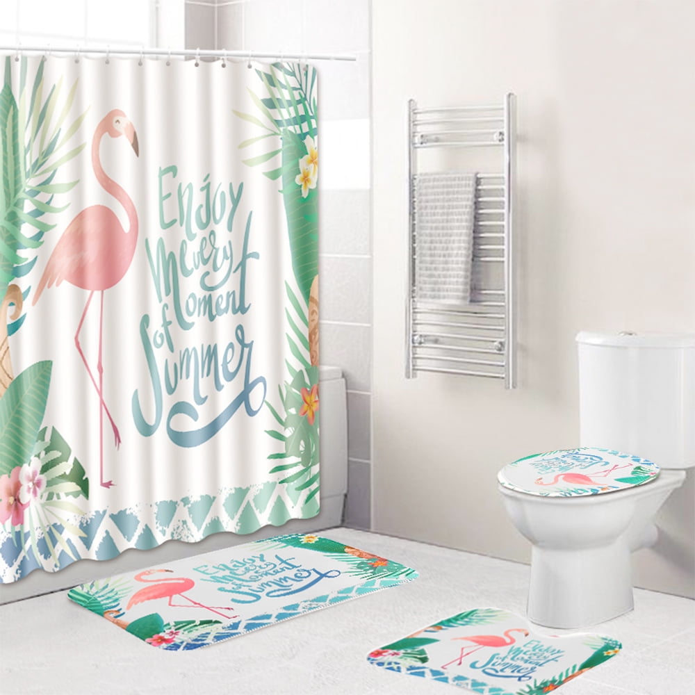 4Pcs//Set Anti-Slip Bathroom Toilet Rug+Lid Toilet Cover+Bath Mat+Shower G