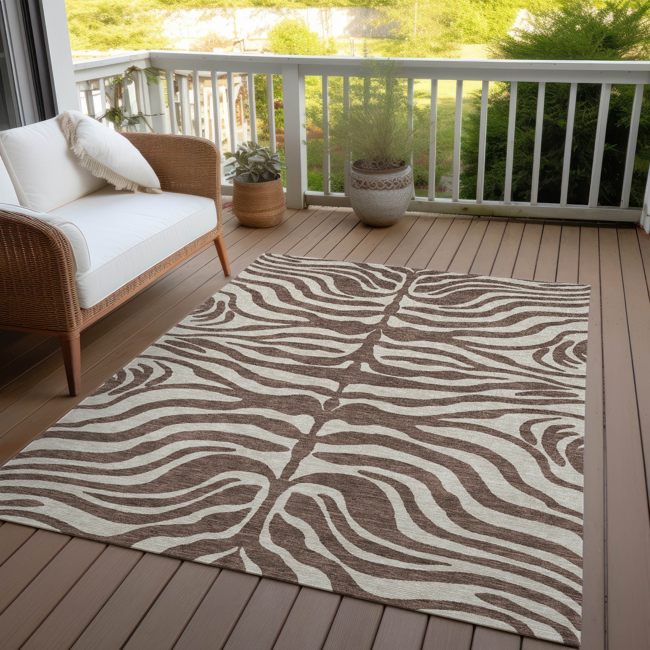 Addison Rugs Chantille Indoor/Outdoor Transitional Geometric, Abstract Brown Washable Rectangle Rug, 2'6" x 3'10"