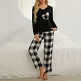 thumbnail image 6 of Womens Pajamas Sets Long Sleeve Plaid Heart Print Pullover Tops Loose Wide Leg Plaid Pajamas Pants Loungewear Sleepwear, 6 of 7