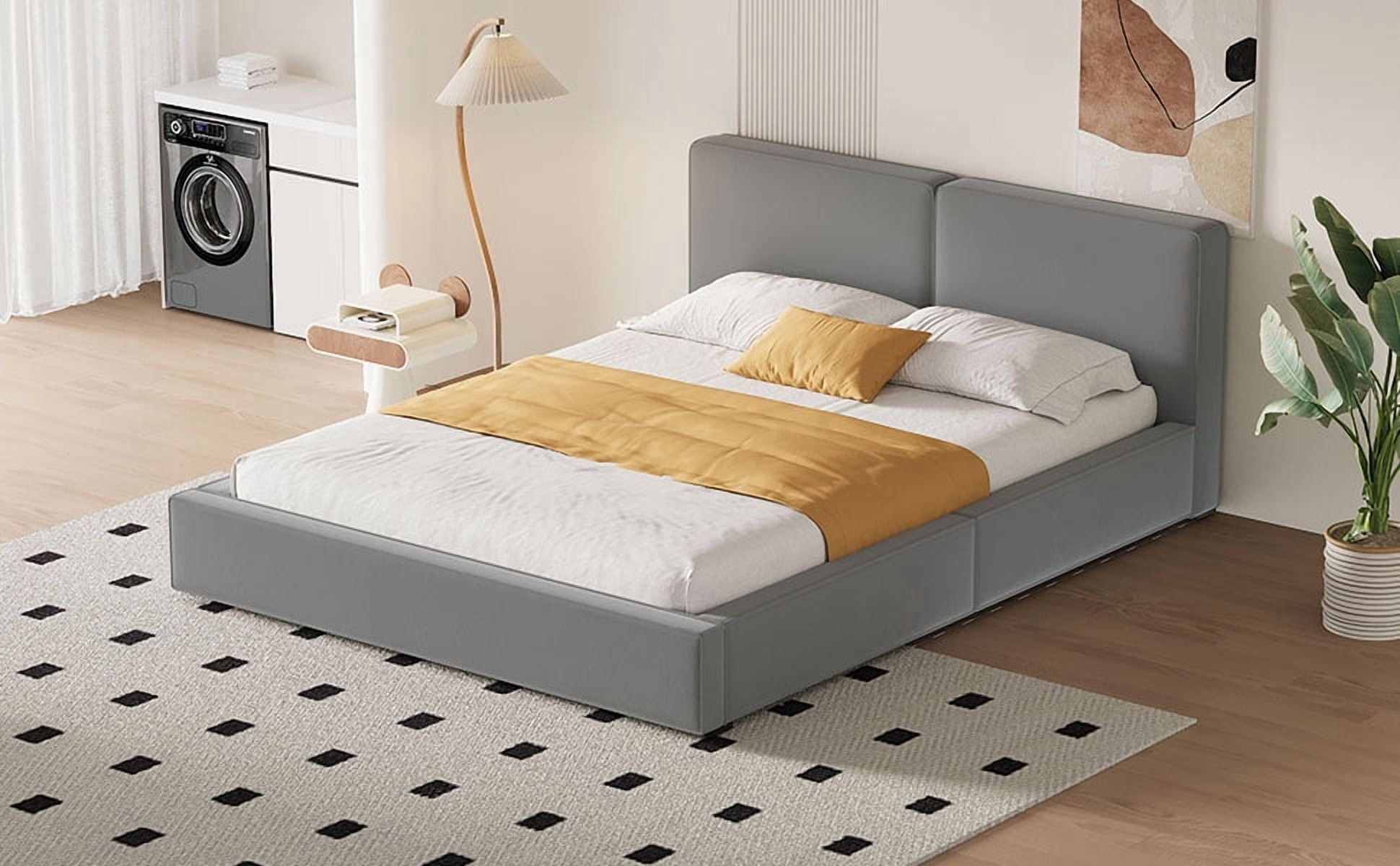 DreamBuck Queen Size Upholstered Platform Bed Frame with Velvet Headboard and Wood Slats Support, Modern Platform Bed for Adults, , Platform Bed for Bedroom, Grounded Bed, No Box Spring Needed