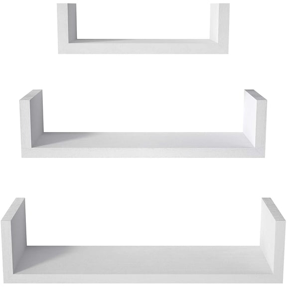 White Floating Shelves, Set of 3 Solid Wood Wall Mounted Shelves | Versatile in Three Different Sizes; Flexible DIY Layout to Fit Any Space Bathroom, Bedroom, or Kitchen