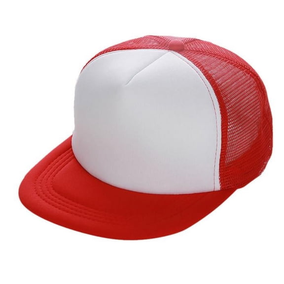 Unisex Mesh Back Baseball Cap, Flat Brim Trucker Hat with Adjustable Snapback Closure for Outdoor Sport Red