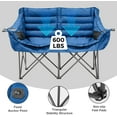 thumbnail image 5 of Double Camping Chair for Adults, 2 Person Loveseat Camping Chair with Cup & Wine Glass Holder, Portable Padded Double Folding Lawn Chair for Outdoor Camp Picnic Sports, Support 500LBS (Blue), 5 of 7