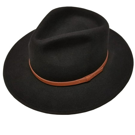 Leather Outback Hat - men's 100% crushable wool felt outback leather band fedora hats with gift box l/xl