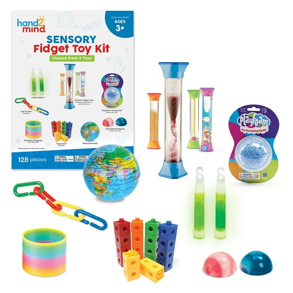 hand2mind Sensory Fidget Toy Kit, Sensory Play Therapy Toys, Fidget Tube, Mini Glow Sticks, Play Foam
