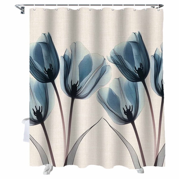 Shower Curtains Blue Tulip Bath Curtain Retro Flower Floral Waterproof Bathroom Shower Curtain Set with Hooks Decoration 72 x 84 Inches