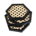 thumbnail image 5 of MomentDecor Unique Rattan Wood Coasters Hexagon Shape Set of 4 Exclusive 4.2" Size Classic Black Wood Natural Handwoven Real Rattan Stylish Decor Protect Surfaces, 5 of 8