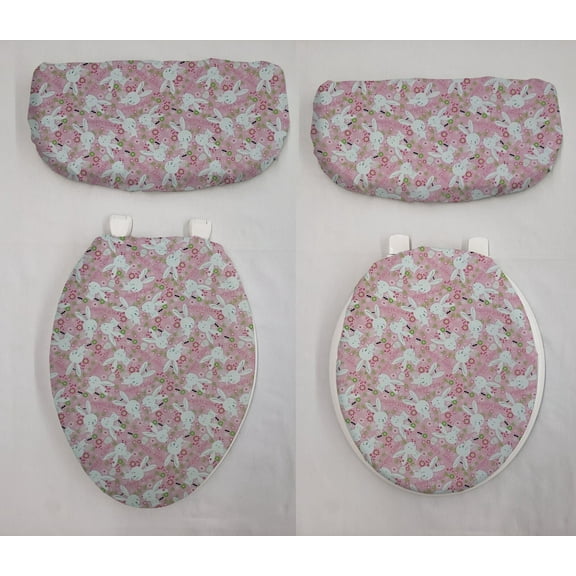 Happy Easter Bunny Toilet Seat Lid and Tank Cover Set by Penny's Needful Things