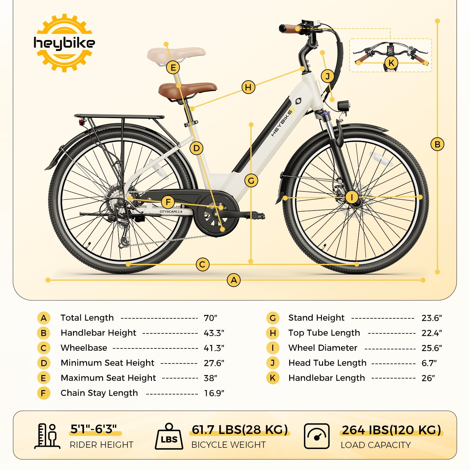 Heybike Electric Bike for Adults, 500W City Cruiser Ebike with 36V 13AH Built-in Battery, 26" Step-thru Electric Commuter Bike for Woman, Front Suspension, 7-Speed Bicycles UL2849