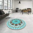thumbnail image 4 of Ahgly Company Machine Washable Indoor Square Transitional Tron Blue Area Rugs, 8' Square, 4 of 7