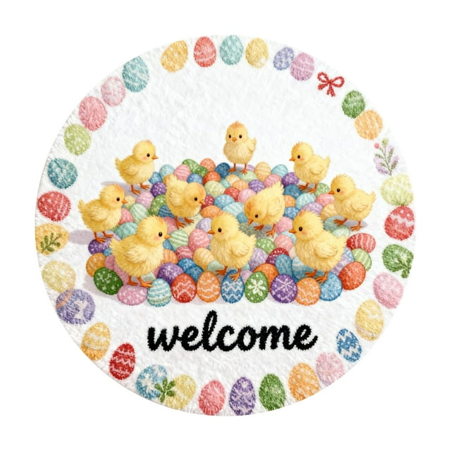 Round Easter Bunny Shaped Welcome Mat 2026 Easter Absorbent Non And Durable Mat Round Easter Rug Sizes 40CM/60CM/80CM Rice Blanket Throw Blanket Outdoor Rug Bedroom Floor Rug Big Rugs for Living Room