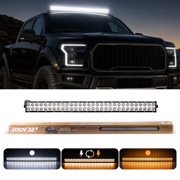 Barra HiperLed IRON LED 60 LED Luz Blanca y Ámbar Auxiliar 180W Luz Fija y Estrobo 12V/24V Universal Moto, Auto, Camioneta, Camión, Off Road, 4x4