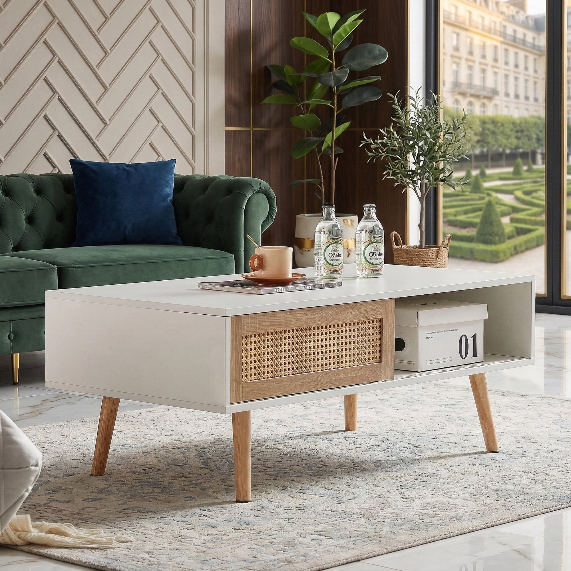 Modern Multifunctional Lift Table, Height Adjustable 18.3" to 29", MDF Desktop with Metal Legs, Rounded Corners for Dressing Coffee Dining Office