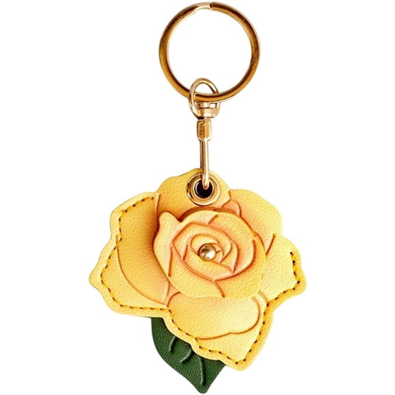Pu Leather Rose Flower Keychain, Floral Key Ring Pendant for Purse Backpack Decoration